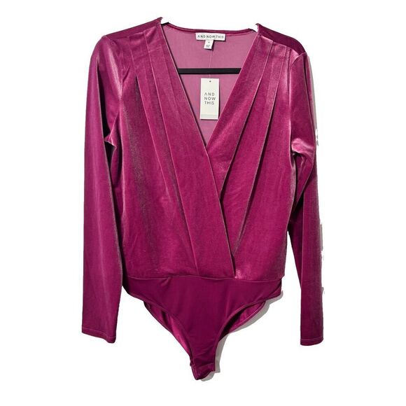 NWT And Now This Crush Velvet Long-Sleeve Surplice Bodysuit Medium Long Sleeves - Picture 1 of 7